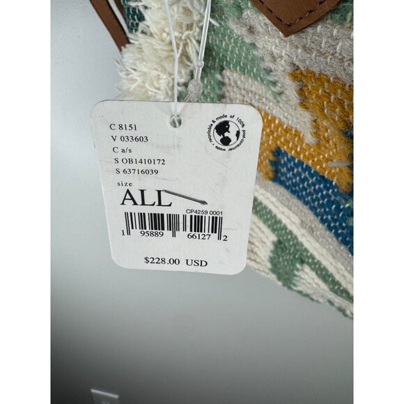 Free People Quick Trip Weekender Bag  NWT Slouchy Woven Green Cream - Picture 10 of 10